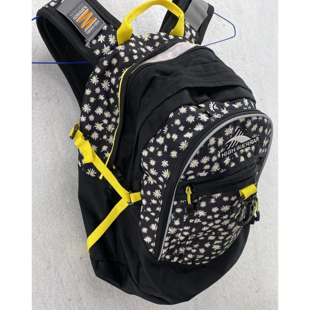 High Sierra Loop Backpack Daisy Floral Print Black Yellow School Travel Daypack
